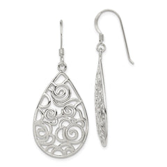 QE9097 Sterling Silver Polished Fancy Filigree Teardrop Dangle Earrings