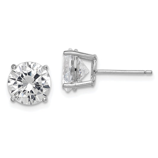 QE9098 Sterling Silver Rhodium-plated Polished Round 8mm CZ Stud Earrings