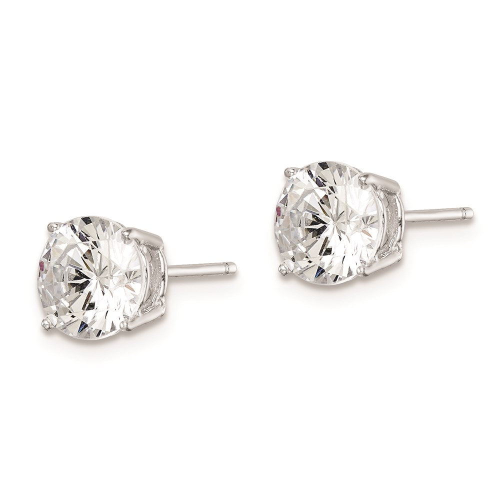 QE9099 Sterling Silver Rhodium-plated Polished Round 7mm CZ Stud Earrings