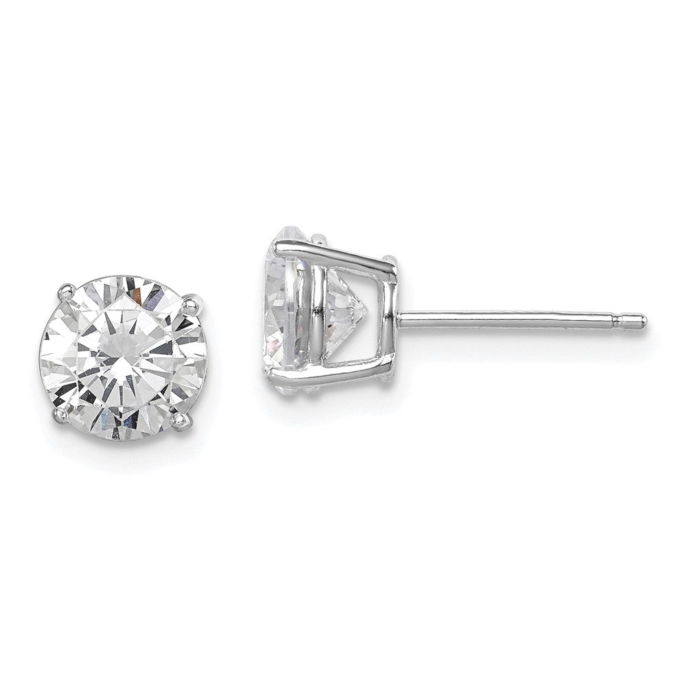 QE9099 Sterling Silver Rhodium-plated Polished Round 7mm CZ Stud Earrings