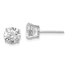 QE9099 Sterling Silver Rhodium-plated Polished Round 7mm CZ Stud Earrings