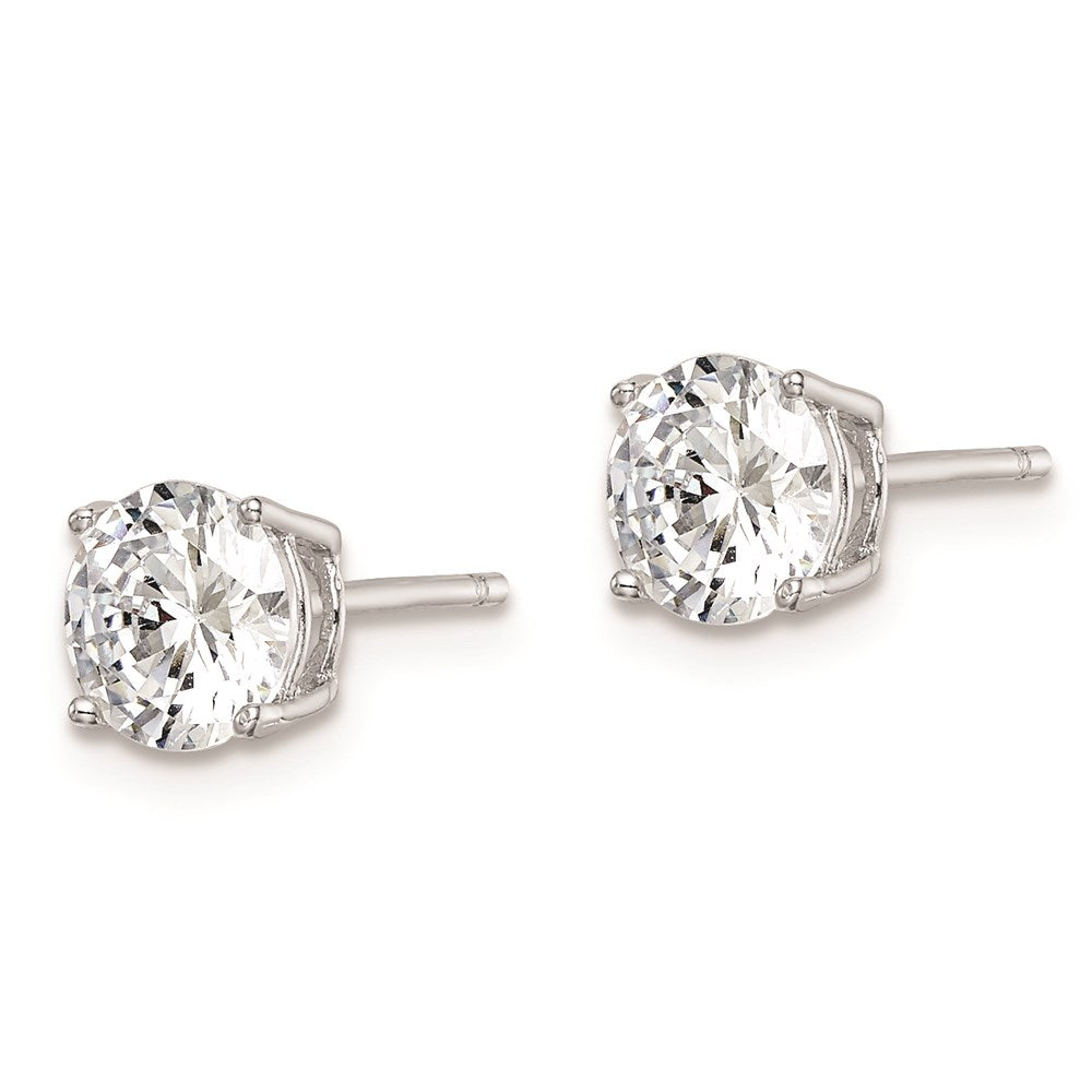 QE9100 Sterling Silver Rhodium-plated Polished Round 6mm CZ Stud Earrings