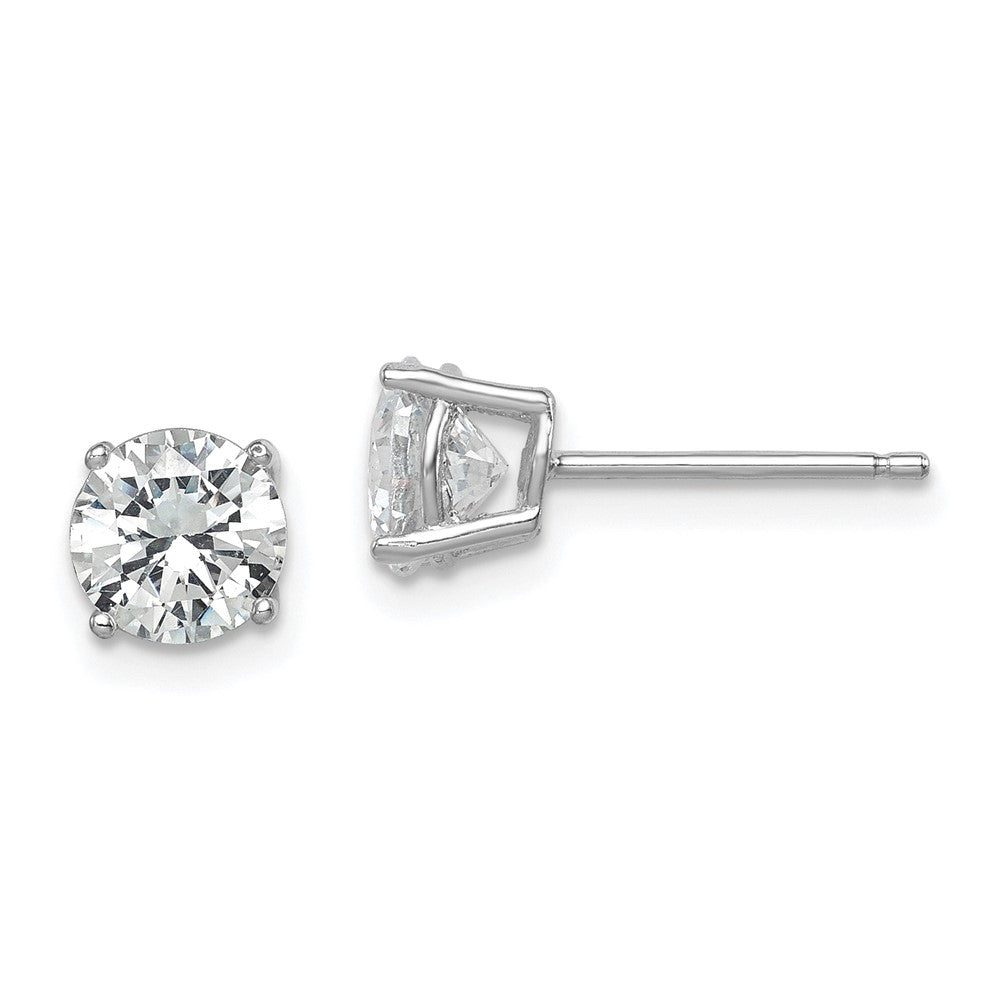 QE9100 Sterling Silver Rhodium-plated Polished Round 6mm CZ Stud Earrings
