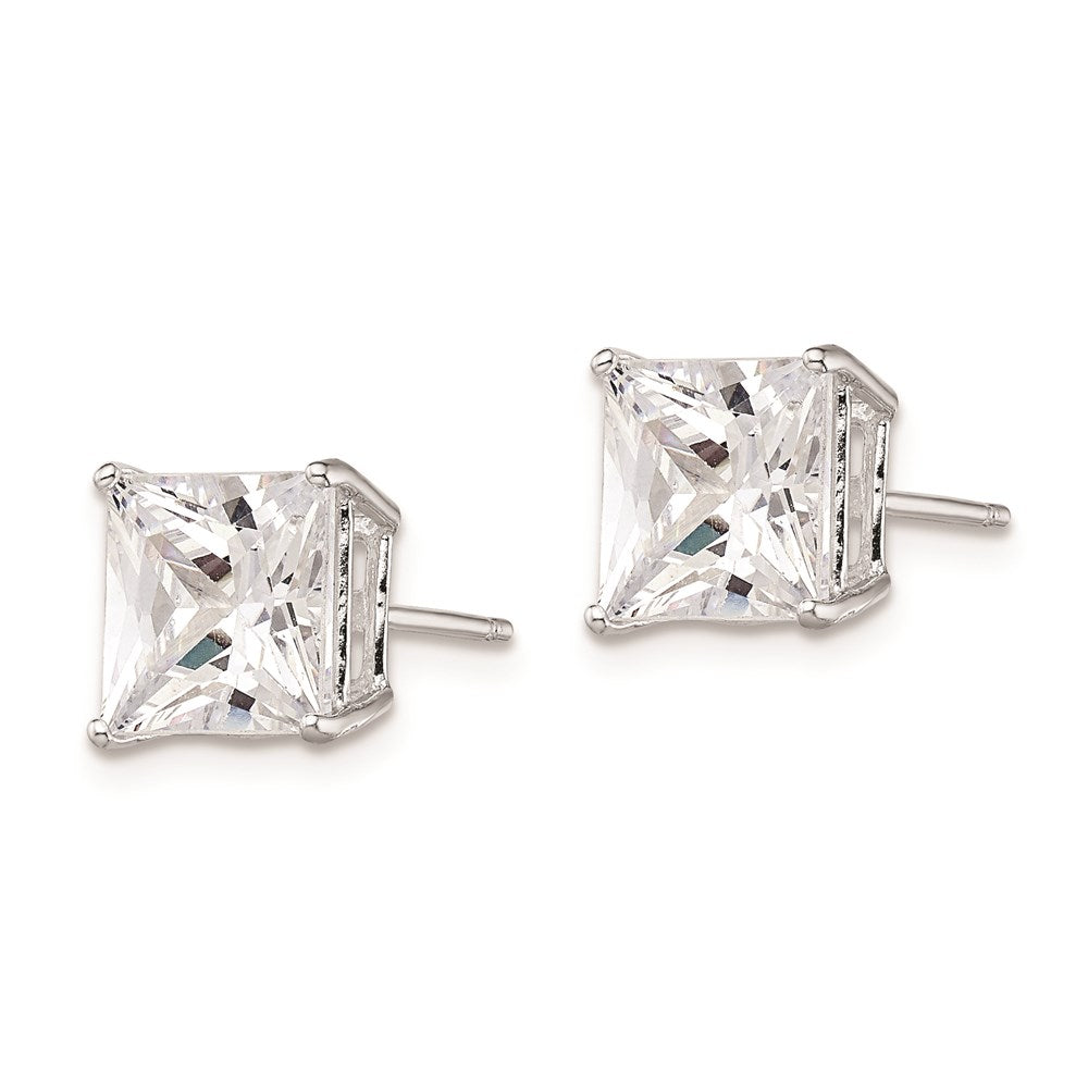 QE9102 Sterling Silver Rhodium-plated Polished Square 8mm CZ Stud Earrings