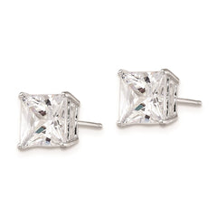 QE9102 Sterling Silver Rhodium-plated Polished Square 8mm CZ Stud Earrings