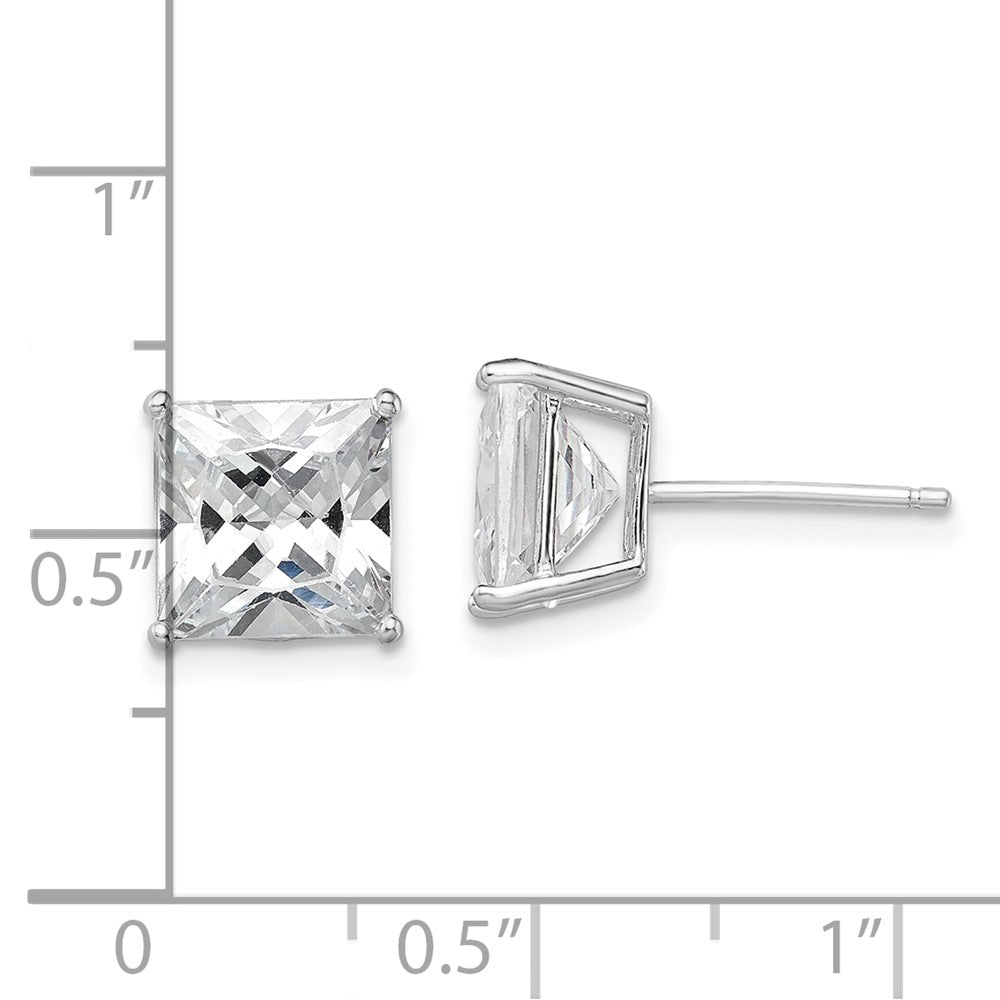 QE9102 Sterling Silver Rhodium-plated Polished Square 8mm CZ Stud Earrings