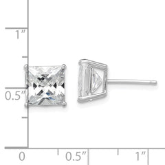 QE9102 Sterling Silver Rhodium-plated Polished Square 8mm CZ Stud Earrings