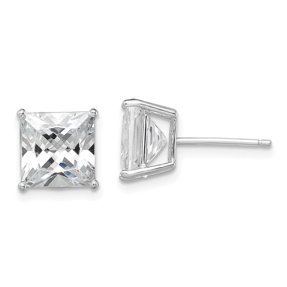 QE9102 Sterling Silver Rhodium-plated Polished Square 8mm CZ Stud Earrings