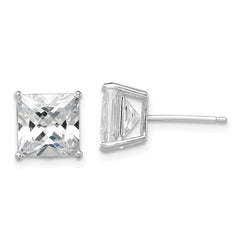QE9102 Sterling Silver Rhodium-plated Polished Square 8mm CZ Stud Earrings