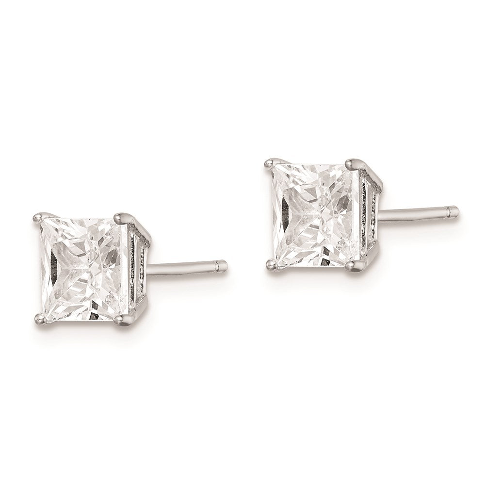 QE9103 Sterling Silver Rhodium-plated Polished Square 6mm CZ Stud Earrings