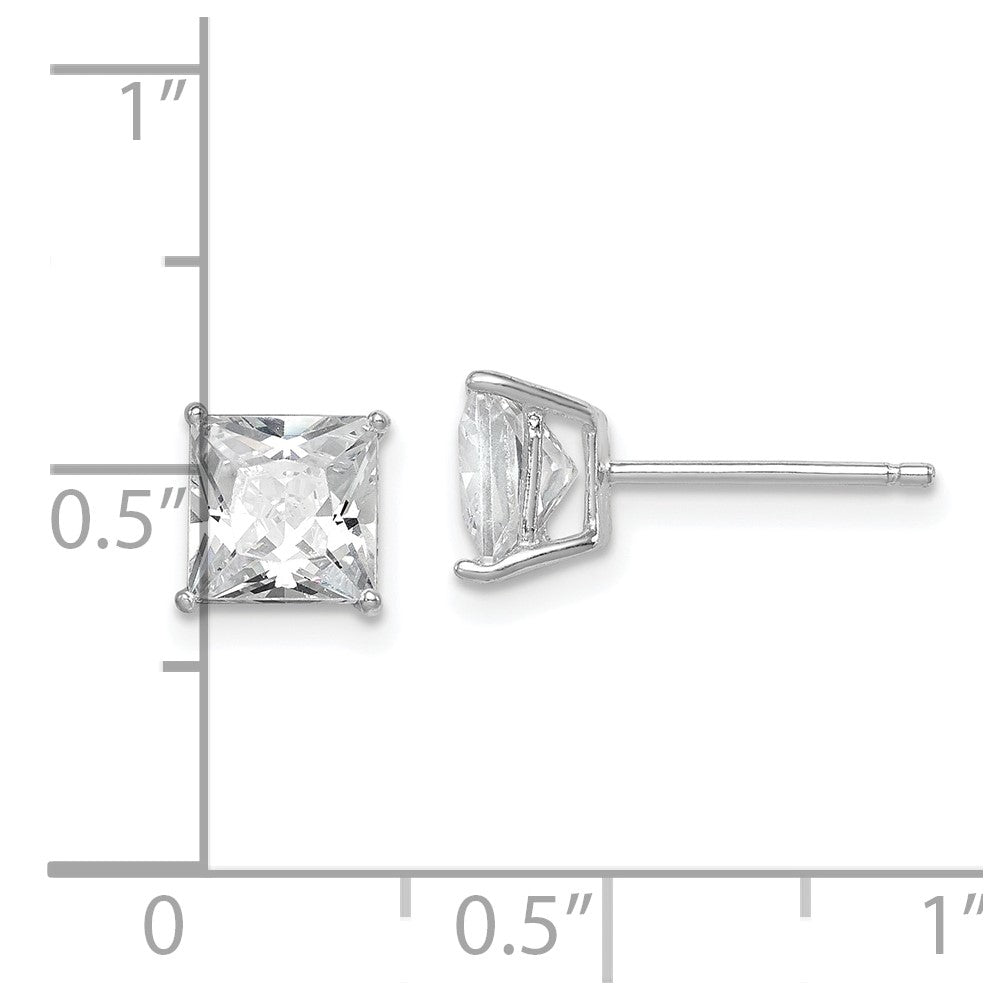 QE9103 Sterling Silver Rhodium-plated Polished Square 6mm CZ Stud Earrings