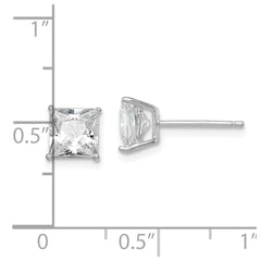 QE9103 Sterling Silver Rhodium-plated Polished Square 6mm CZ Stud Earrings