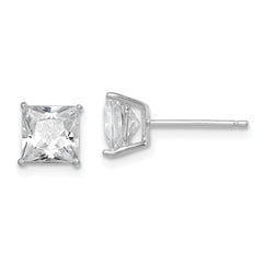 QE9103 Sterling Silver Rhodium-plated Polished Square 6mm CZ Stud Earrings