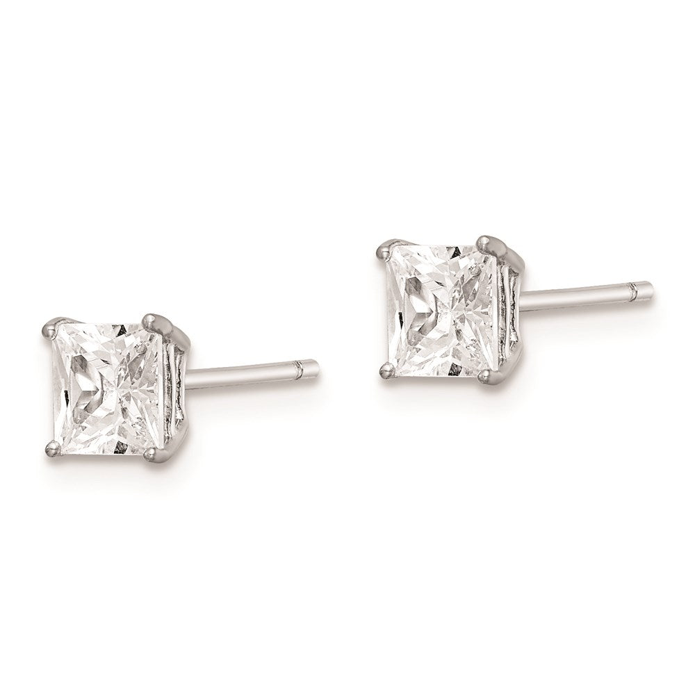 QE9105 Sterling Silver Rhodium-plated Polished Square 5mm CZ Stud Earrings