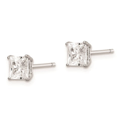 QE9105 Sterling Silver Rhodium-plated Polished Square 5mm CZ Stud Earrings