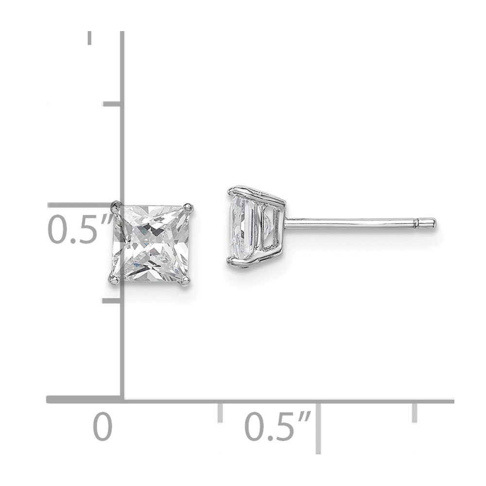QE9105 Sterling Silver Rhodium-plated Polished Square 5mm CZ Stud Earrings