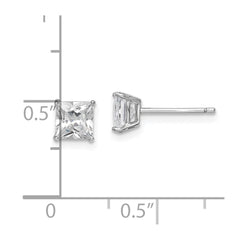 QE9105 Sterling Silver Rhodium-plated Polished Square 5mm CZ Stud Earrings