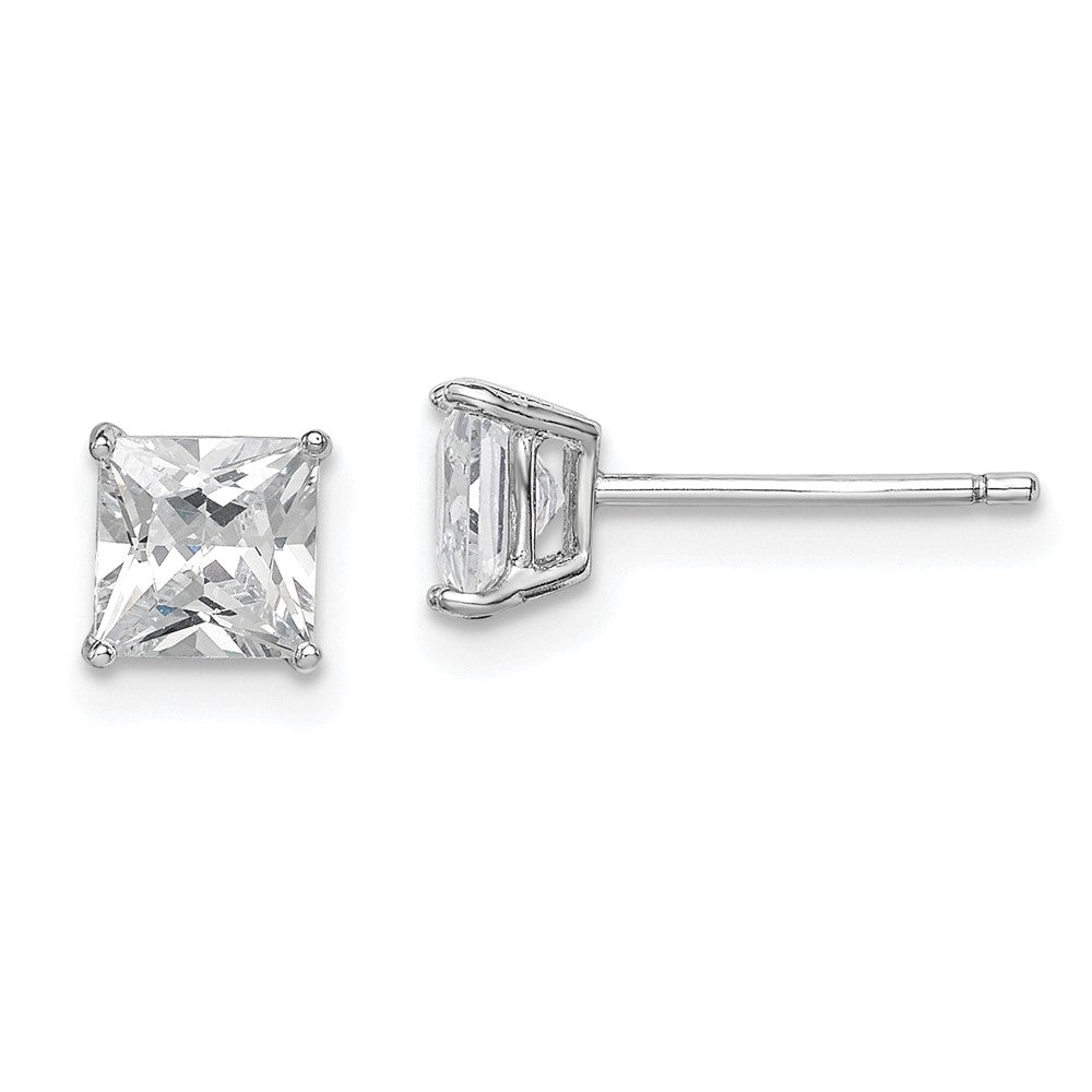 QE9105 Sterling Silver Rhodium-plated Polished Square 5mm CZ Stud Earrings