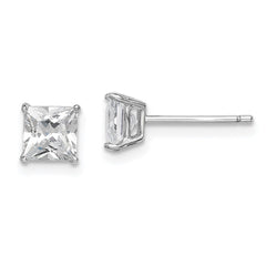 QE9105 Sterling Silver Rhodium-plated Polished Square 5mm CZ Stud Earrings