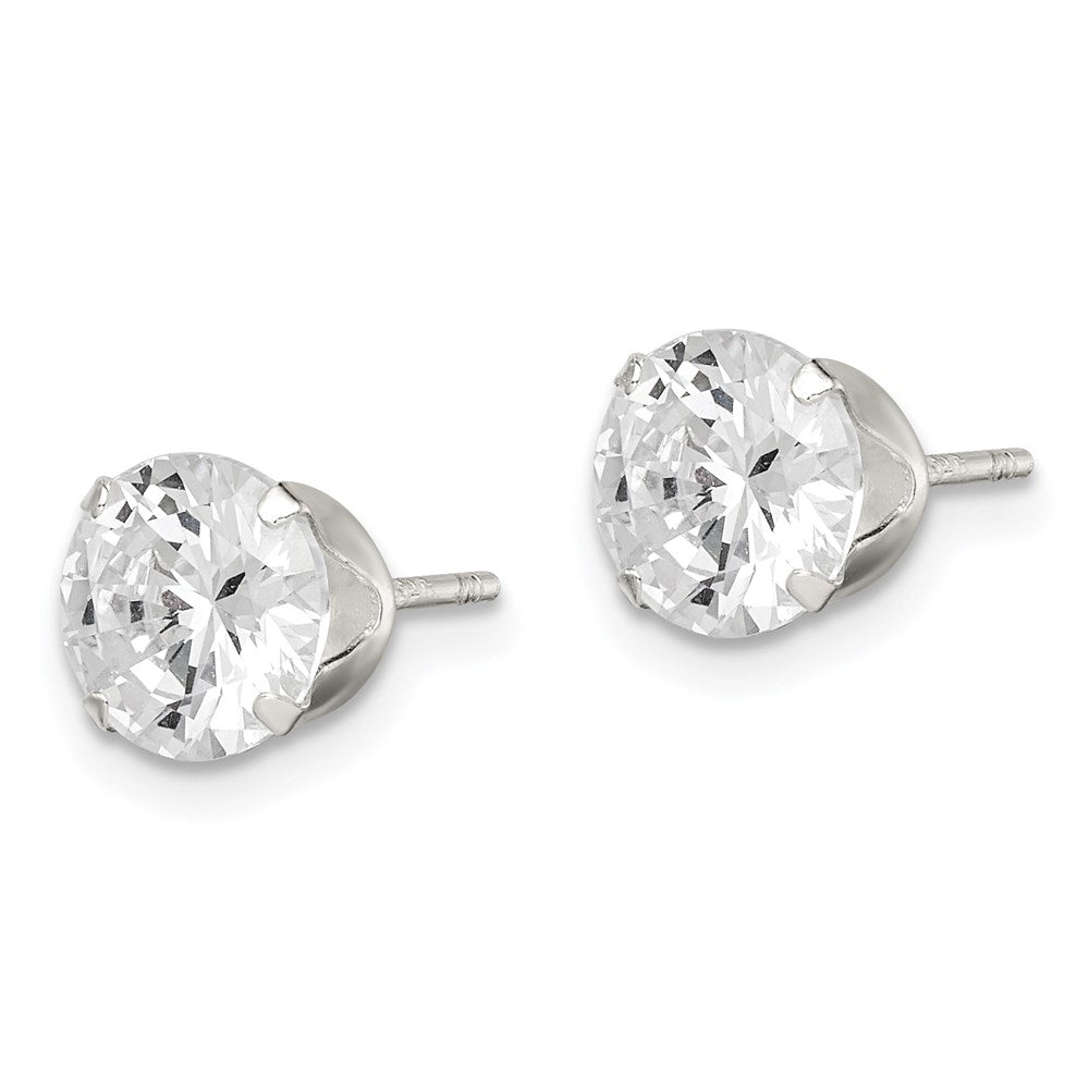 QE9106 Sterling Silver Polished Round 7mm CZ Snap Set Stud Earrings