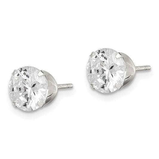 QE9106 Sterling Silver Polished Round 7mm CZ Snap Set Stud Earrings