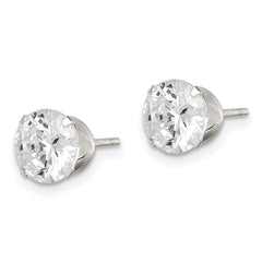 QE9106 Sterling Silver Polished Round 7mm CZ Snap Set Stud Earrings