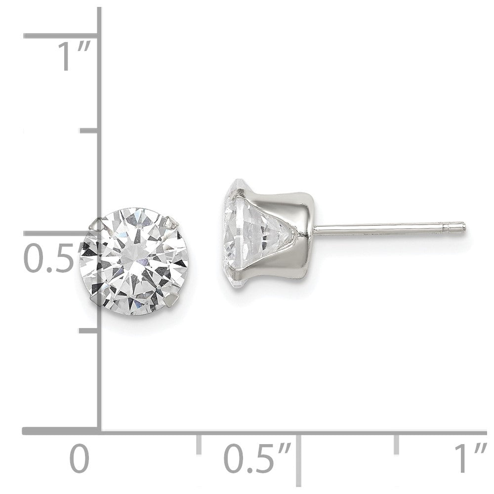 QE9106 Sterling Silver Polished Round 7mm CZ Snap Set Stud Earrings