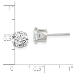 QE9106 Sterling Silver Polished Round 7mm CZ Snap Set Stud Earrings