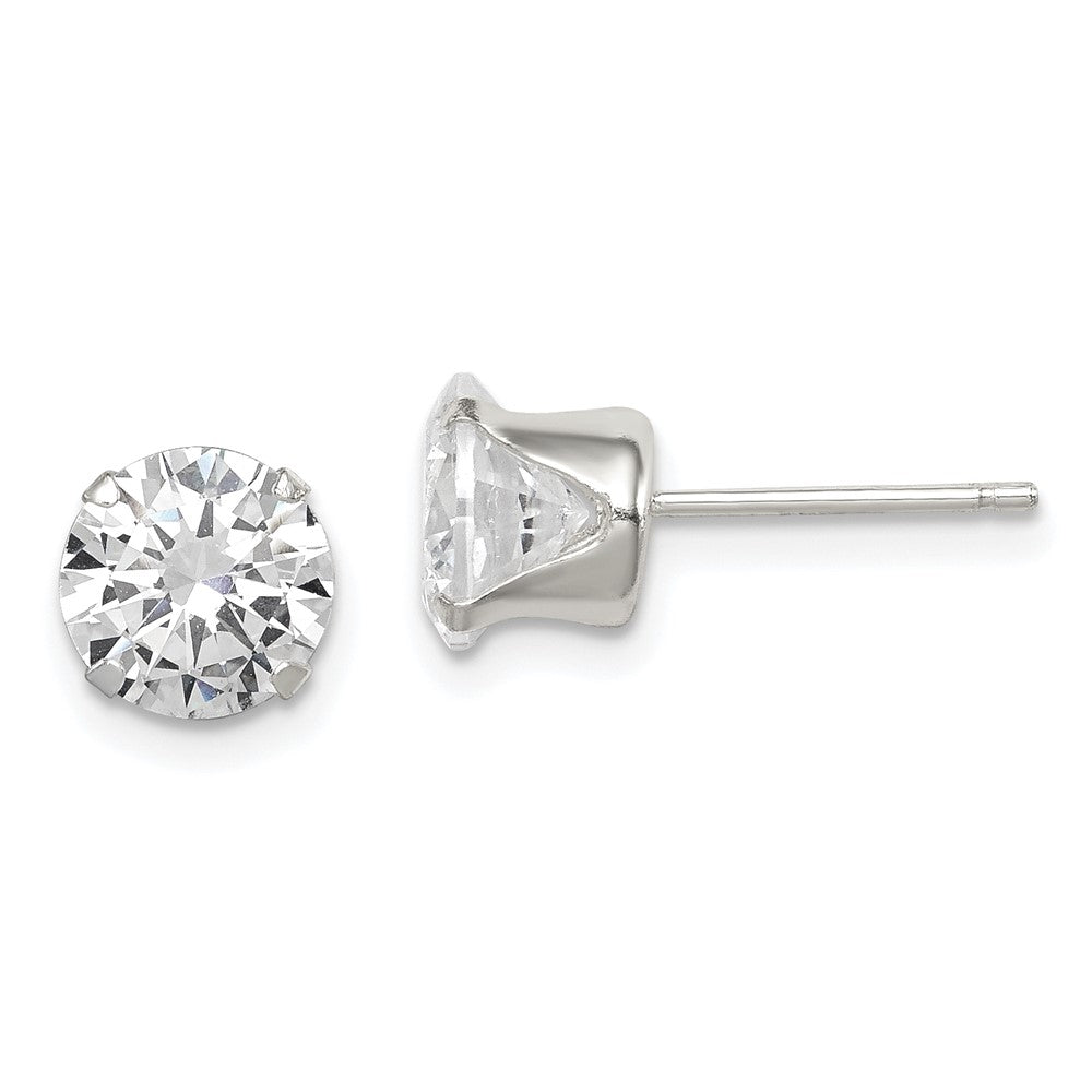 QE9106 Sterling Silver Polished Round 7mm CZ Snap Set Stud Earrings