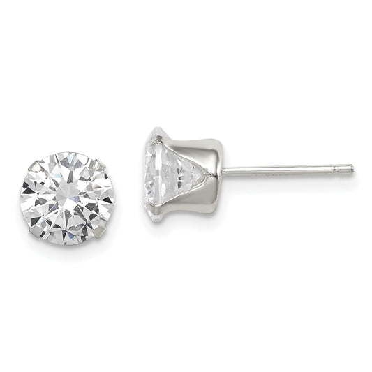 QE9106 Sterling Silver Polished Round 7mm CZ Snap Set Stud Earrings
