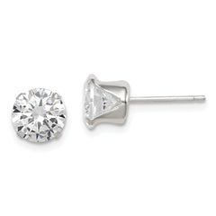 QE9106 Sterling Silver Polished Round 7mm CZ Snap Set Stud Earrings