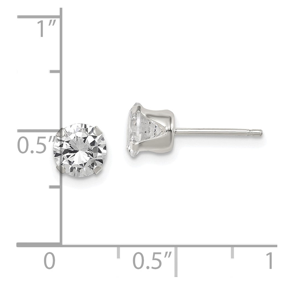 QE9107 Sterling Silver Polished Round 6mm CZ Snap Set Stud Earrings