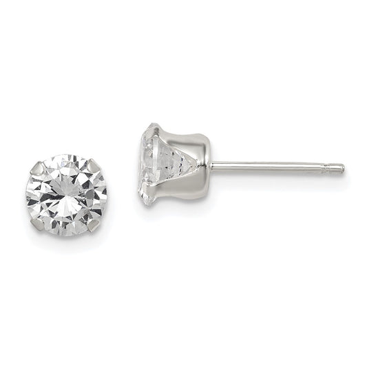 QE9107 Sterling Silver Polished Round 6mm CZ Snap Set Stud Earrings