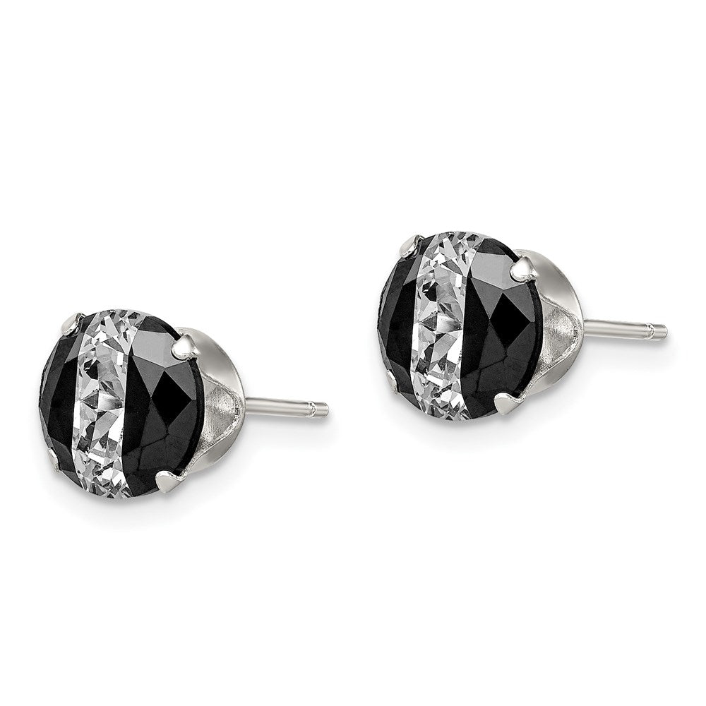 QE9108 Sterling Silver Black & White 8mm Round CZ Snap-in Set Stud Earrings