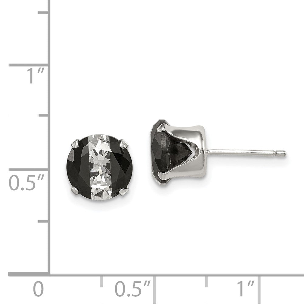 QE9108 Sterling Silver Black & White 8mm Round CZ Snap-in Set Stud Earrings