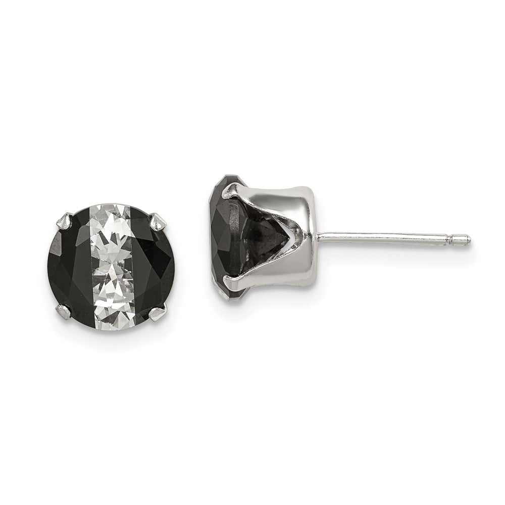 QE9108 Sterling Silver Black & White 8mm Round CZ Snap-in Set Stud Earrings