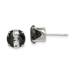 QE9108 Sterling Silver Black & White 8mm Round CZ Snap-in Set Stud Earrings