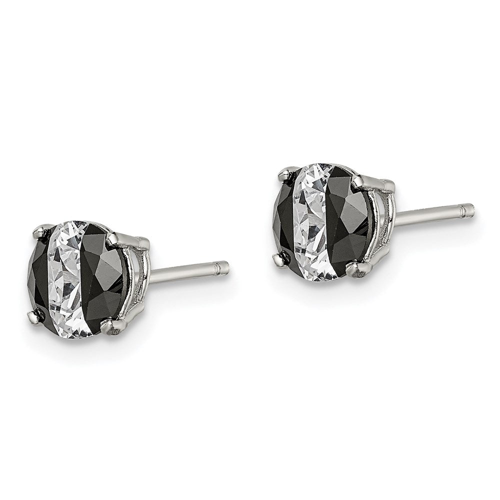 QE9110 Sterling Silver RH-pltd Black/White 6mm Round CZ Basket Set Stud Earrings