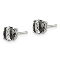QE9110 Sterling Silver RH-pltd Black/White 6mm Round CZ Basket Set Stud Earrings