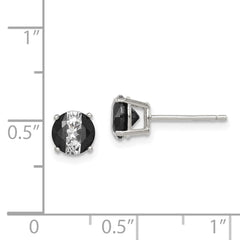 QE9110 Sterling Silver RH-pltd Black/White 6mm Round CZ Basket Set Stud Earrings