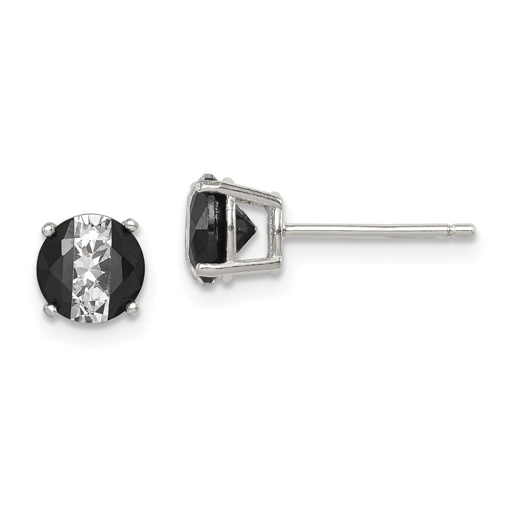 QE9110 Sterling Silver RH-pltd Black/White 6mm Round CZ Basket Set Stud Earrings