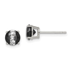 QE9110 Sterling Silver RH-pltd Black/White 6mm Round CZ Basket Set Stud Earrings
