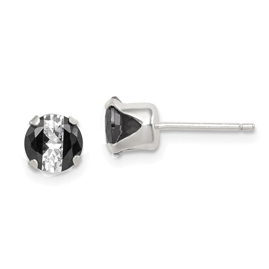 QE9111 Sterling Silver Black & White 6mm Round CZ Snap-in Set Stud Earrings