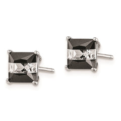 QE9112 Sterling Silver RH-plated Black & White Square 6mm CZ Stud Earrings