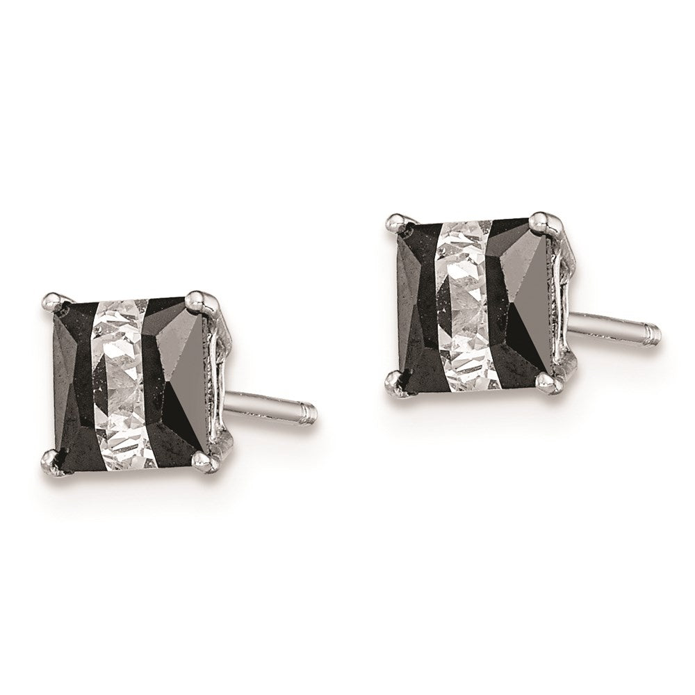 QE9114 Sterling Silver RH-plated Black & White Square 5mm CZ Stud Earrings