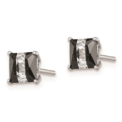 QE9114 Sterling Silver RH-plated Black & White Square 5mm CZ Stud Earrings