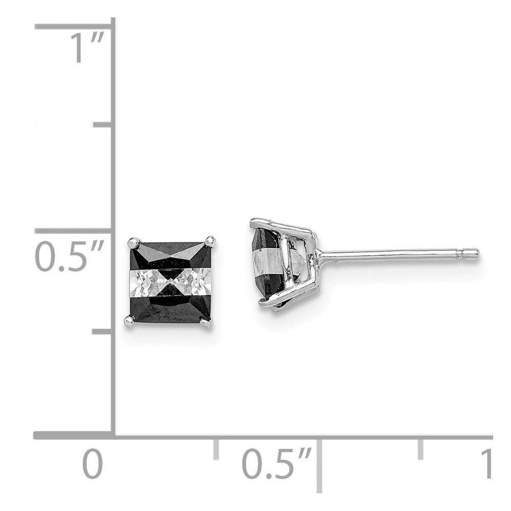 QE9114 Sterling Silver RH-plated Black & White Square 5mm CZ Stud Earrings