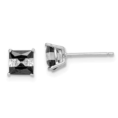 QE9114 Sterling Silver RH-plated Black & White Square 5mm CZ Stud Earrings