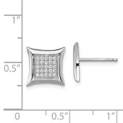QE9115 Sterling Silver Rhodium-plated Polished Pav������ CZ Square Post Earrings