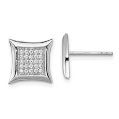 QE9115 Sterling Silver Rhodium-plated Polished Pav������ CZ Square Post Earrings